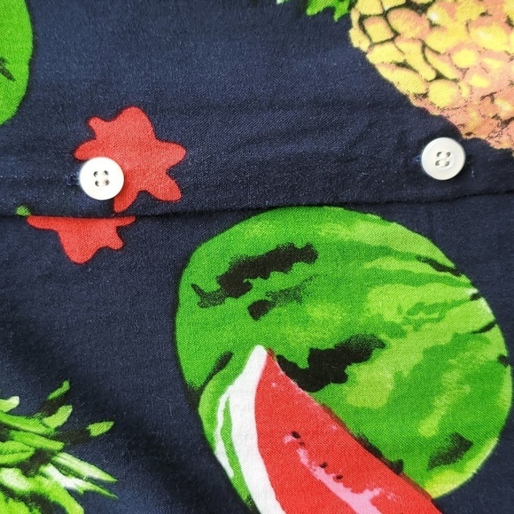 Up On Navy Bright Colorful Fruit & Flower Hawaiian Style Button Down Shirt XL - Picture 6 of 6